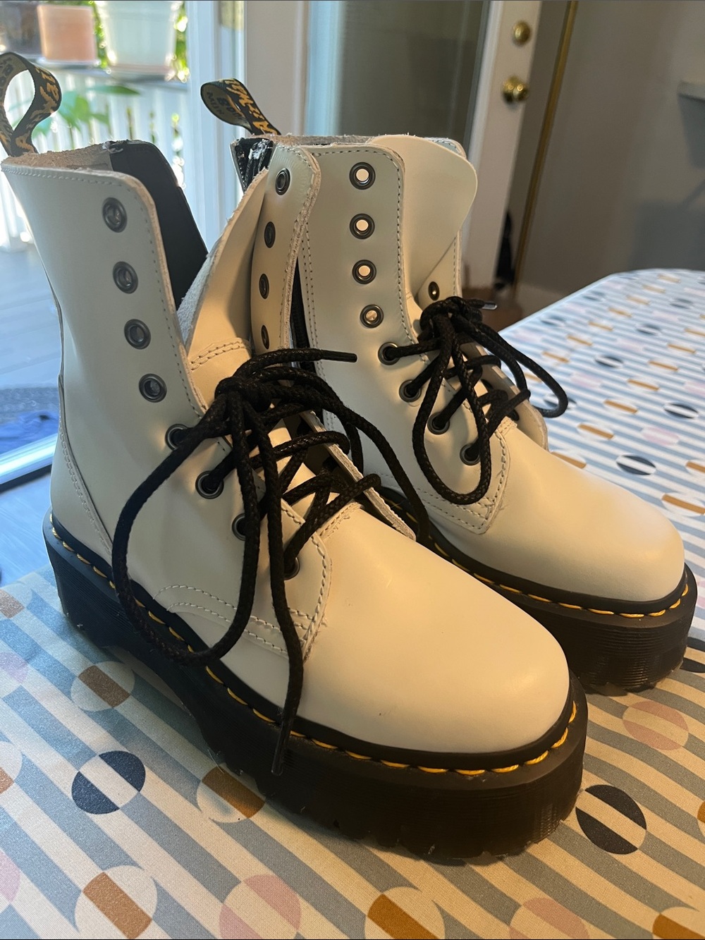 Dr. Martens White Lace-Up Platform Boots with Black Laces